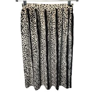 Vintage Leopard Midi Skirt Womens 10 Animal Print Striped Pleated Satin Retro